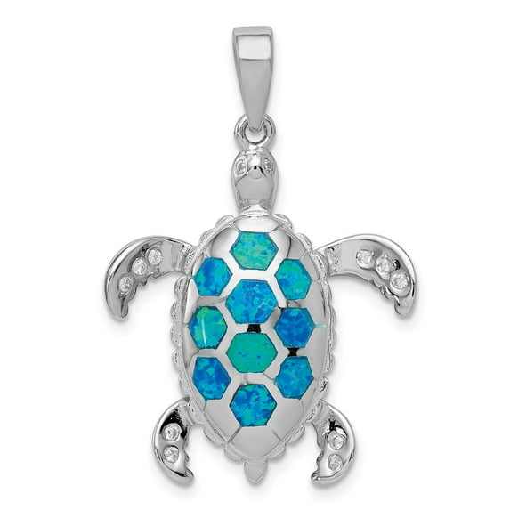 White Sterling Silver Charm Pendant Cubic Zirconia CZ Clear Opal, Lab Created Phenomena 34 mm 23