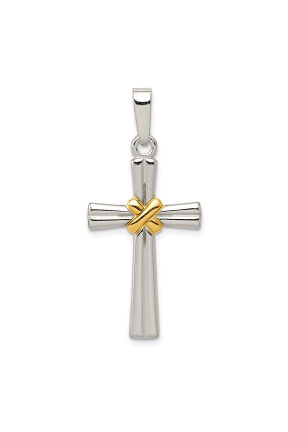 White Sterling Silver Charm Pendant & Gold-Tone Polished Latin Cross