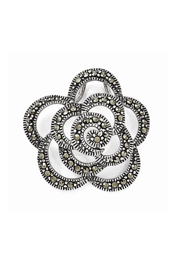 White Sterling Silver Charm Pendant Marcasite 28 mm