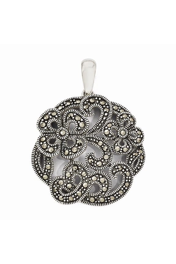 White Sterling Silver Charm Pendant Marcasite 29 mm