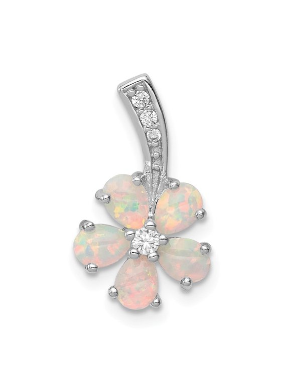 White Sterling Silver Charm Pendant Opal, Lab Created Phenomena 19 mm