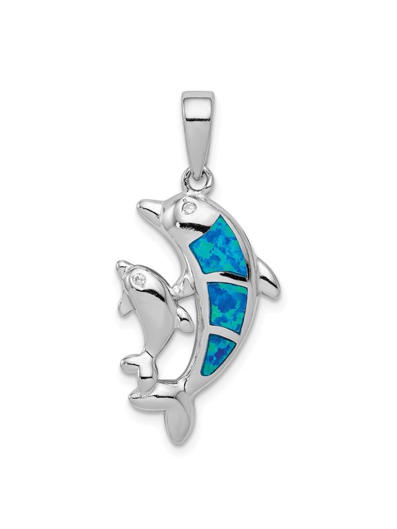 White Sterling Silver Charm Pendant Opal, Lab Created Phenomena 33 mm 14