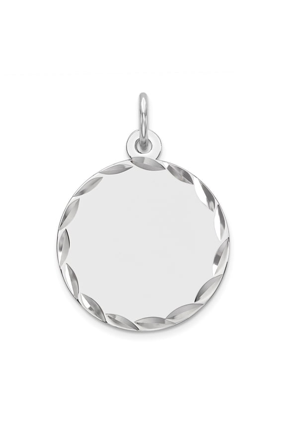 White Sterling Silver Charm Pendant Personalized Diamond-Cut Flat Back 23 mm 16