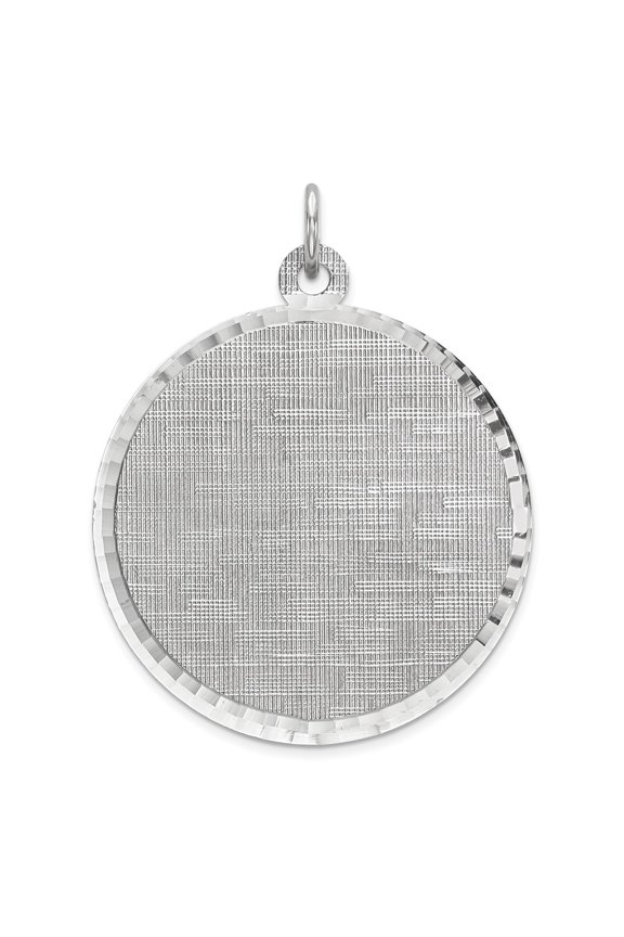 White Sterling Silver Charm Pendant Personalized Diamond-Cut Flat Back Textured 36 mm 28
