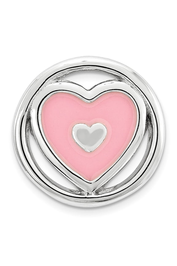 White Sterling Silver Charm Pendant Pink Stackable Expressions Small Enameled Heart Chain Slide