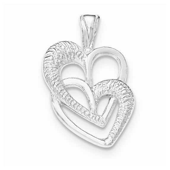 White Sterling Silver Charm Pendant Polished 2 Hearts