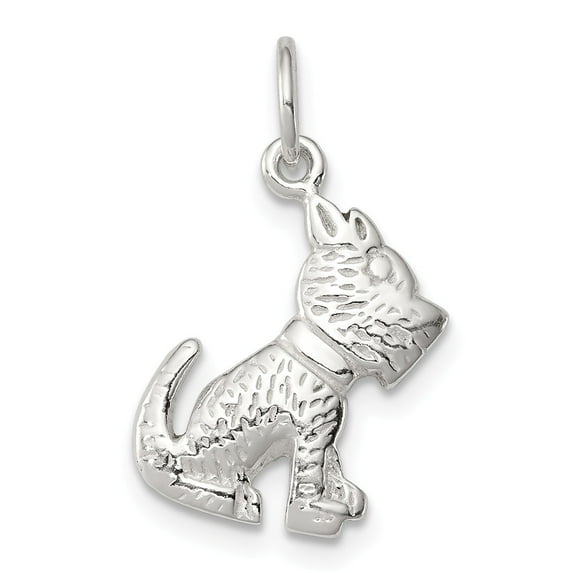 White Sterling Silver Charm Pendant Polished And Textured Dog