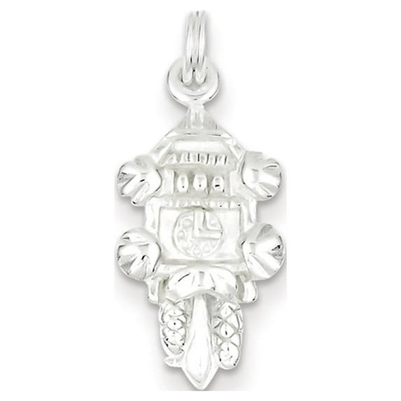 White Sterling Silver Charm Pendant Polished Cuckoo Clock