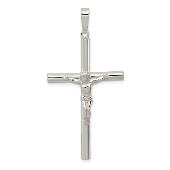 White Sterling Silver Charm Pendant Polished Hollow Crucifix