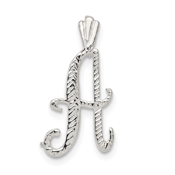 White Sterling Silver Charm Pendant Polished & Textured Letter A Chain Slide