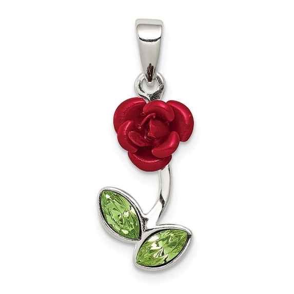 White Sterling Silver Charm Pendant Red Cubic Zirconia CZ Green 23 mm 10