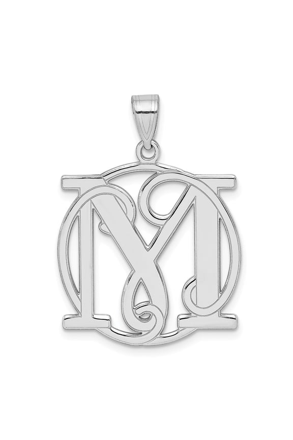 White Sterling Silver Charm Pendant Rhodium-Plated Fancy Script Initial M