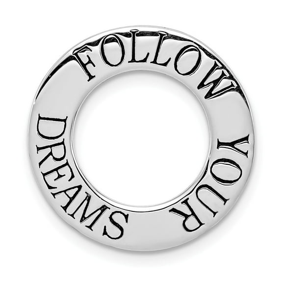 White Sterling Silver Charm Pendant Rhodium-Plated Polished Follow Your Dreams Chain Slide