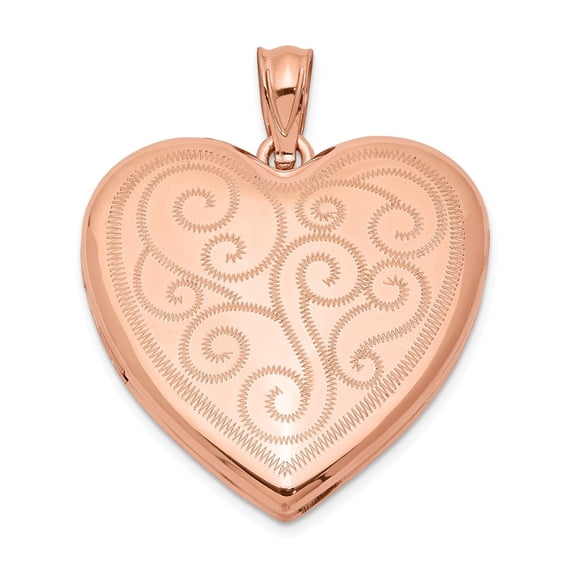 White Sterling Silver Charm Pendant Rose Gold-Plated 24Mm Swirl Design Heart Locket