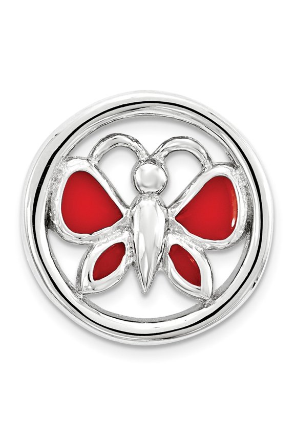 White Sterling Silver Charm Pendant Stackable Expressions Small Red Butterfly Chain Slide