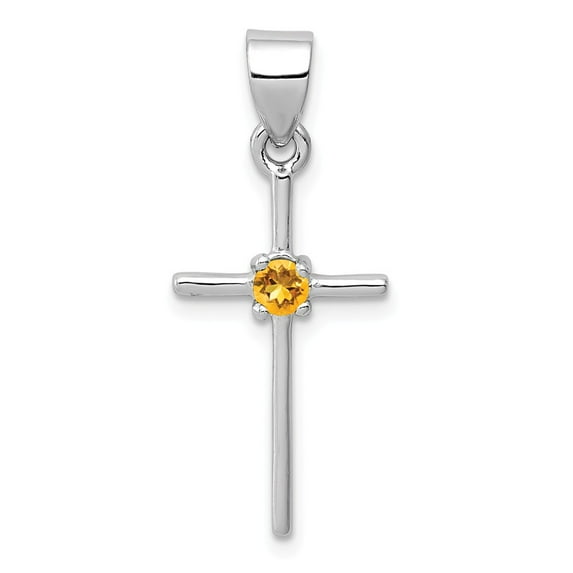 White Sterling Silver Charm Pendant Themed Citrine Yellow 11 mm 28