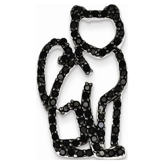 White Sterling Silver Charm Pendant Themed Cubic Zirconia CZ Clear Black 28 mm 16
