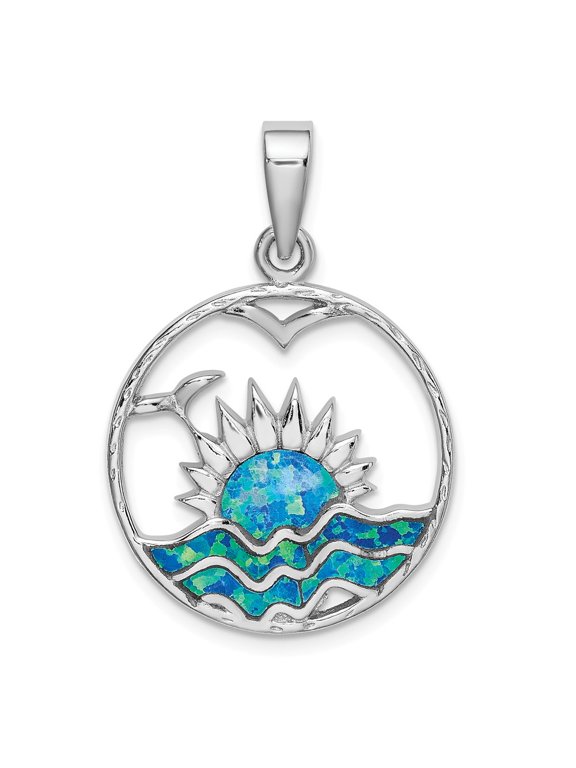 White Sterling Silver Charm Pendant Themed Open Back Opal, Lab Created Phenomena 33.4 mm 21.9