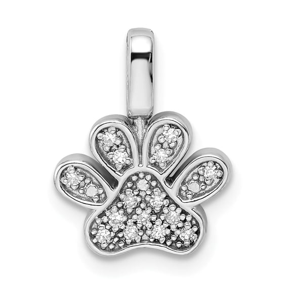 White Sterling Silver Charm Pendant Themed Textured Diamond Round Black Clear 14.4 mm 12.25