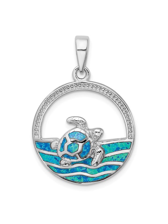 White Sterling Silver Charm Pendant Themed Textured Opal, Lab Created Phenomena 32.9 mm 22.3