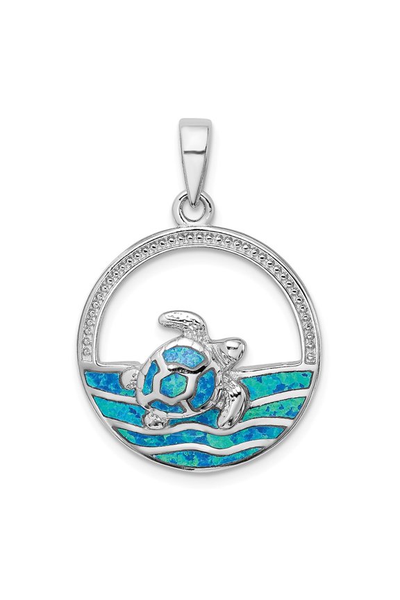 White Sterling Silver Charm Pendant Themed Textured Opal, Lab Created Phenomena 32.9 mm 22.3