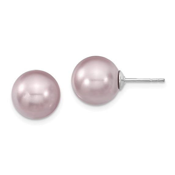 White Sterling Silver Earring Ball Women'S Shell Bead Pearls Purple 10 To 11 mm (Range)