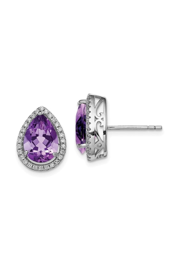 White Sterling Silver Earring Birthstone (02) February Women'S Cubic Zirconia CZ Clear Amethyst Purple 14 mm 11
