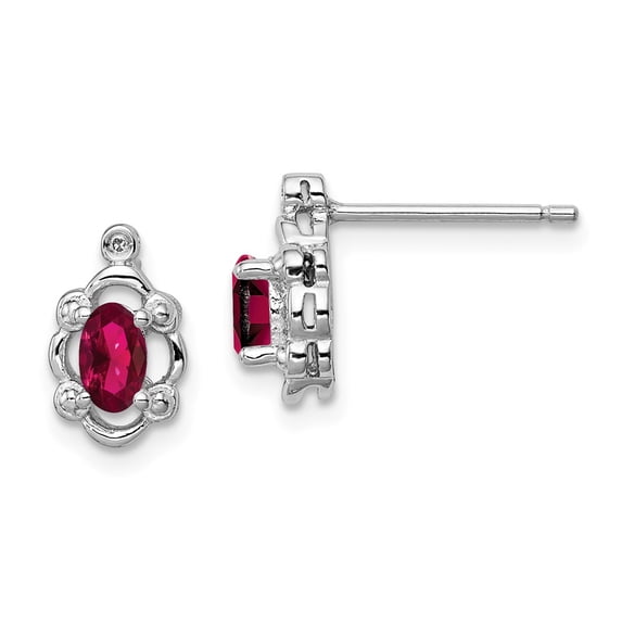 White Sterling Silver Earring Birthstone (07) July Women'S Ruby, Lab Created Oval Red Diamond Round 10 mm 6