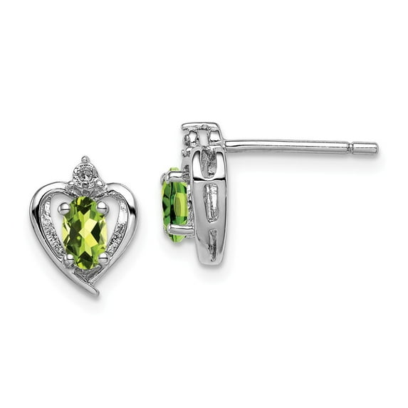 White Sterling Silver Earring Birthstone (08) August Women'S Peridot Oval Green Diamond Round 10 mm 7