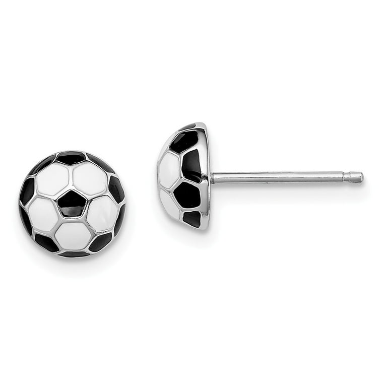 Sterling Silver Black and White Enameled 8mm Soccer Ball Post Earrings Sterling Silver Black and White Enameled 8mm Soccer Ball Post Earrings