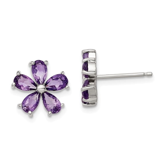 White Sterling Silver Earring Button Women'S Amethyst Purple 11 mm