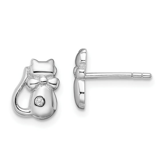 White Sterling Silver Earring Button Women'S Cubic Zirconia CZ Clear 9.25 mm 7