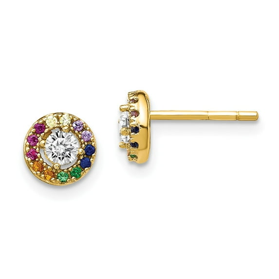 White Sterling Silver Earring Button Women'S Cubic Zirconia CZ Round Multi-Color 6.4 mm 6.35