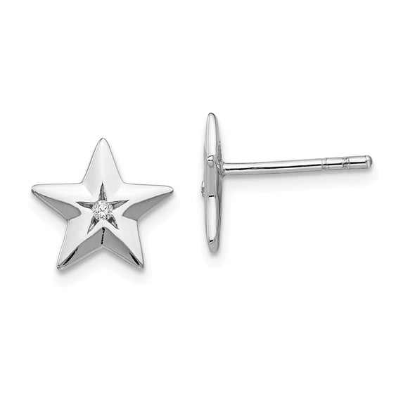 White Sterling Silver Earring Button Women'S Diamond 10.3 mm