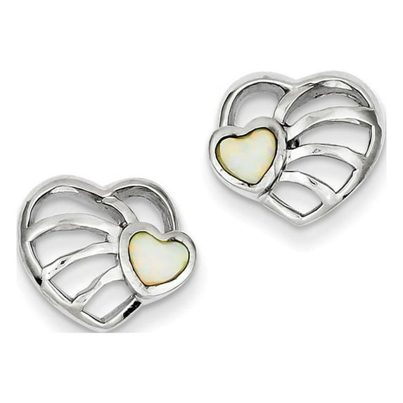 White Sterling Silver Earring Button Women'S Opal, Lab Created Phenomena 12 mm 14