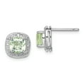 thumbnail image 1 of White Sterling Silver Earring Button Women'S Prasiolite Cushion Diamond 9 mm, 1 of 2