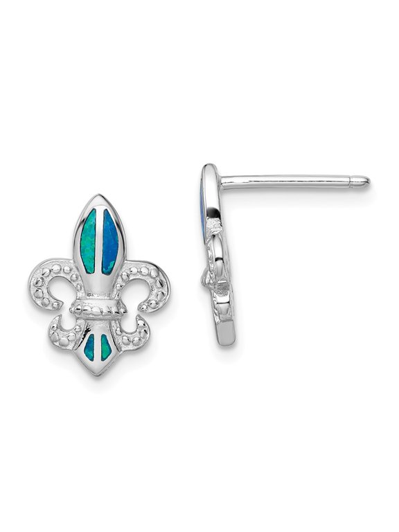 White Sterling Silver Earring Button Women'S Textured Opal, Lab Created Phenomena 13.4 mm 10.4