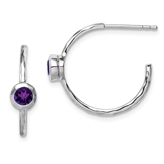 White Sterling Silver Earring C-Hoop Women'S Amethyst Purple 19 mm 21