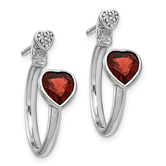 White Sterling Silver Earring C-Hoop Women'S Garnet Heart Red Diamond Round 22 mm 20