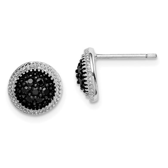 White Sterling Silver Earring Cluster Round Women'S Cubic Zirconia CZ Clear Black 9 mm