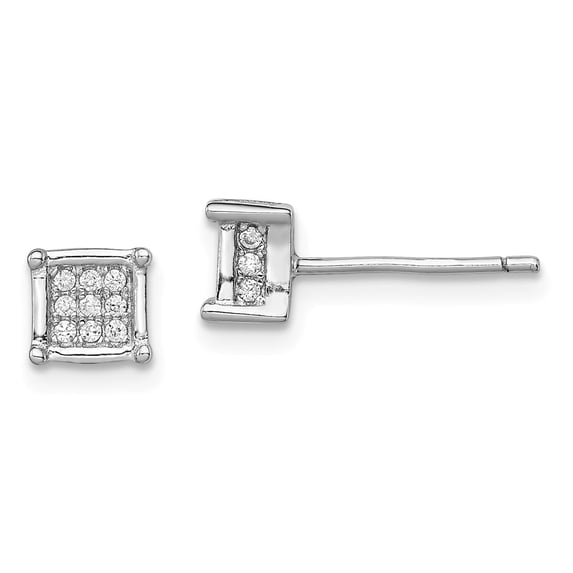 White Sterling Silver Earring Cluster Square Women'S Cubic Zirconia CZ Clear 7 mm