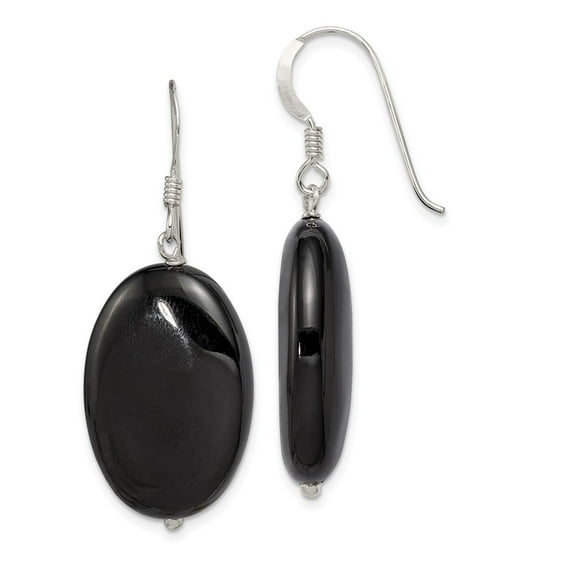 White Sterling Silver Earring Drop & Dangle Women'S Agate Black 41 mm 25