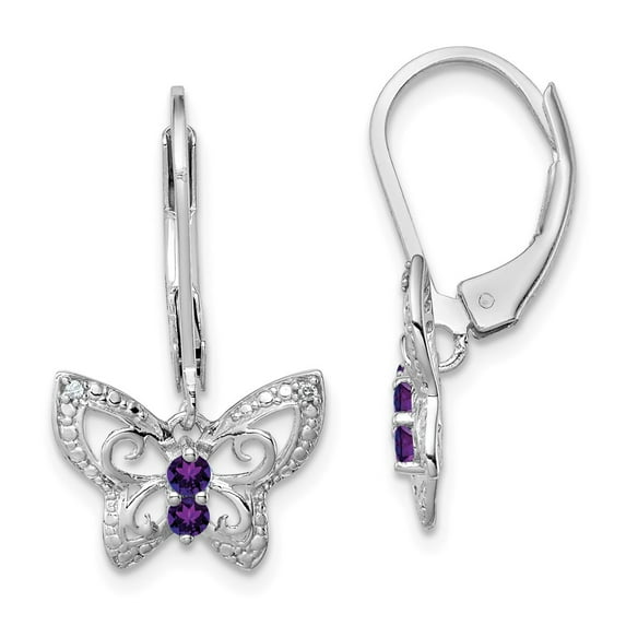 White Sterling Silver Earring Drop & Dangle Women'S Amethyst Round Purple Diamond 24 mm 13