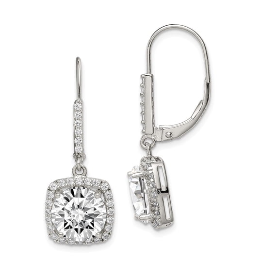 White Sterling Silver Earring Drop & Dangle Women'S Cubic Zirconia CZ Round Clear 33 mm 12