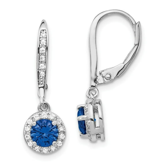 White Sterling Silver Earring Drop & Dangle Women'S Cubic Zirconia CZ Round Spinel (Synthetic) Blue 23.09 mm 7.66