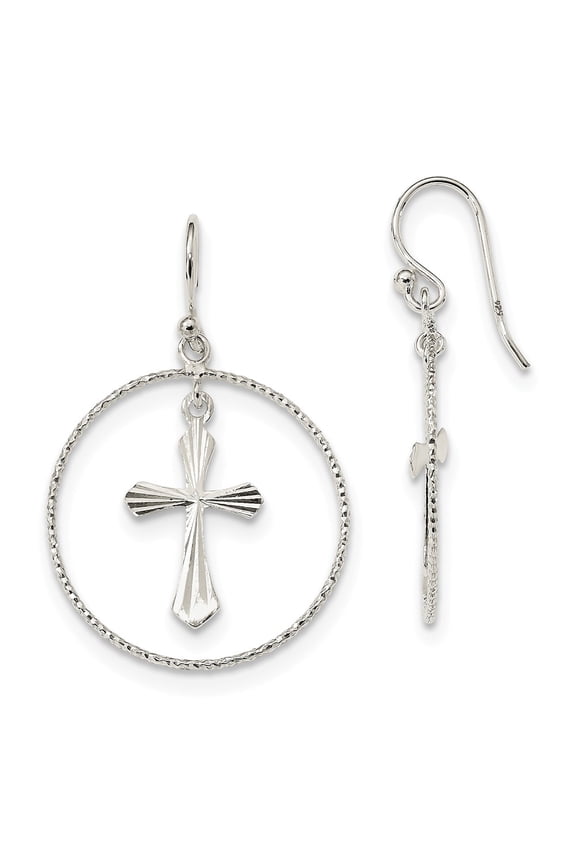 White Sterling Silver Earring Drop & Dangle Women'S Diamond-Cut 39 mm 25.4