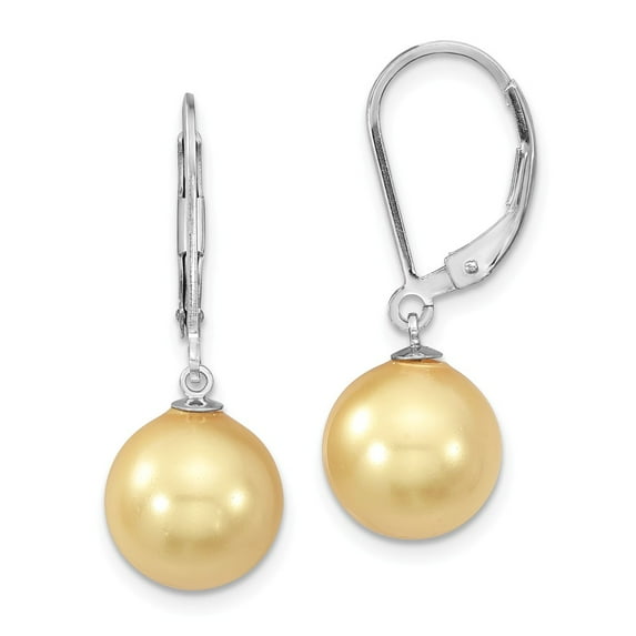 White Sterling Silver Earring Drop & Dangle Women'S Shell Bead Pearls 10 To 11 mm
