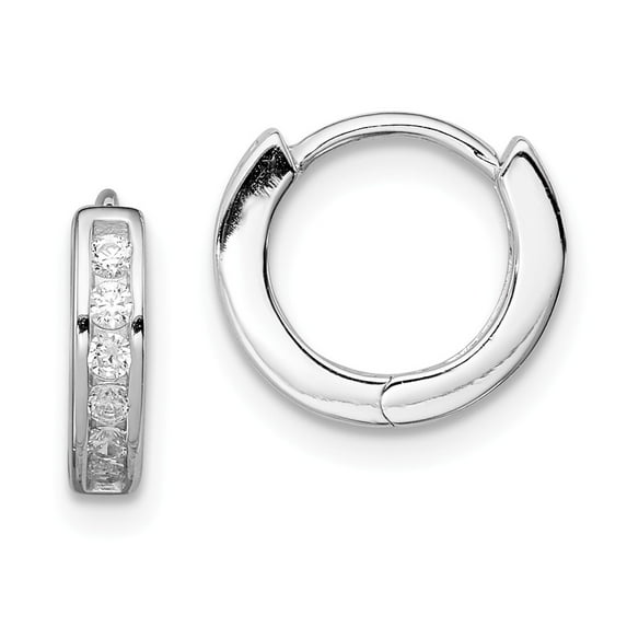 White Sterling Silver Earring Hinged Huggie Women'S Cubic Zirconia CZ Clear 10 mm 12