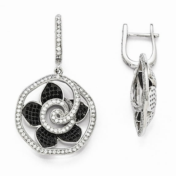 White Sterling Silver Earring Hinged Huggie Women'S Cubic Zirconia CZ Clear Black 40 mm 23