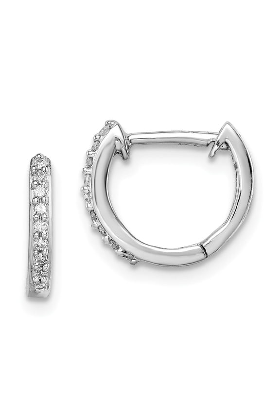 White Sterling Silver Earring Hinged Huggie Women'S Diamond 10 mm 2